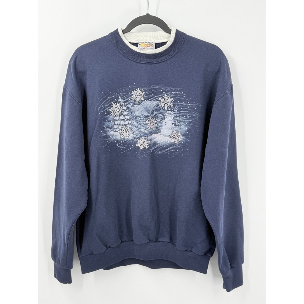 Morning Sun Sweatshirt Womens L Snowman Snowflake Winter Double Neck Grandmacore